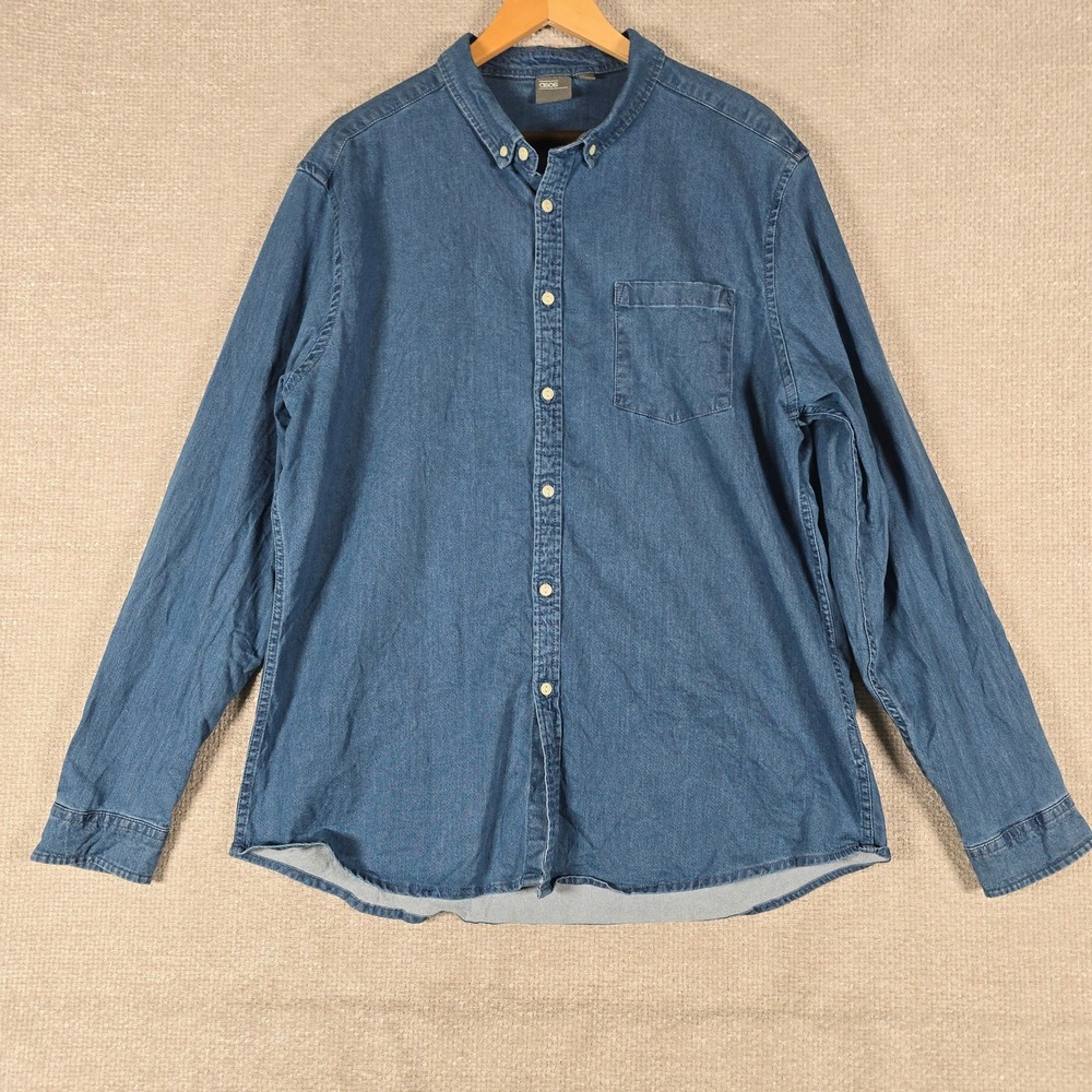 ASOS Mens XXL Blue Denim Button Down Shirt Long Sleeve Chest Pocket 05650207